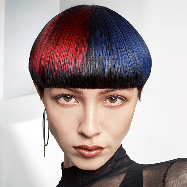 Blue and red split hair colour by RUSH