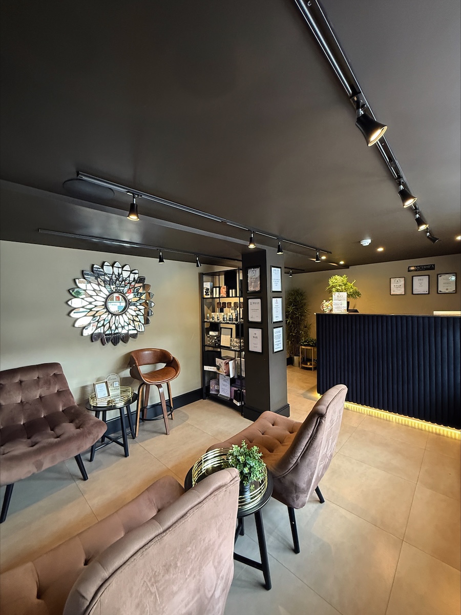 Reception area at JM MediSpa in Blyth, showcasing a welcoming and professional beauty and aesthetics clinic environment