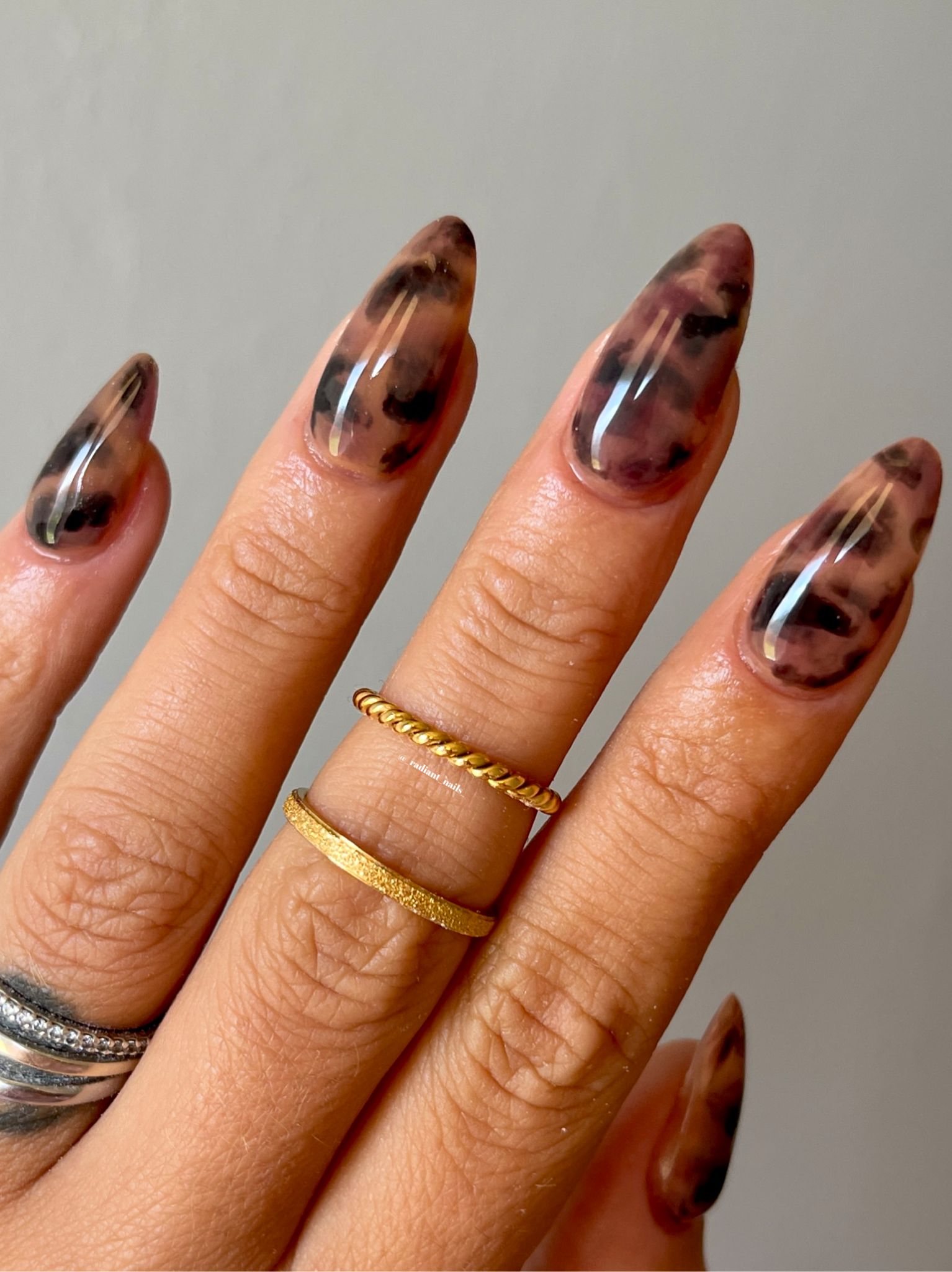 Brown tortoise shell nail art for autumn