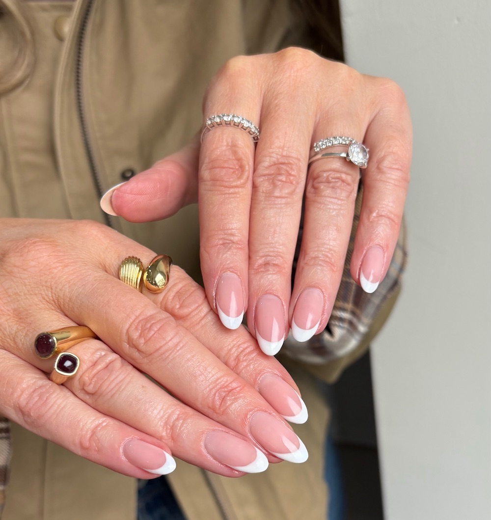 Classic French manicure on oval nails