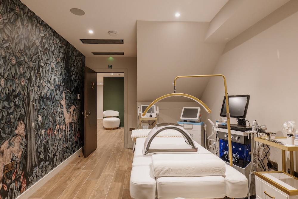 Luxury treatment room at Waldor Clinic London, featuring bespoke interiors and a calming, personalised skincare environment