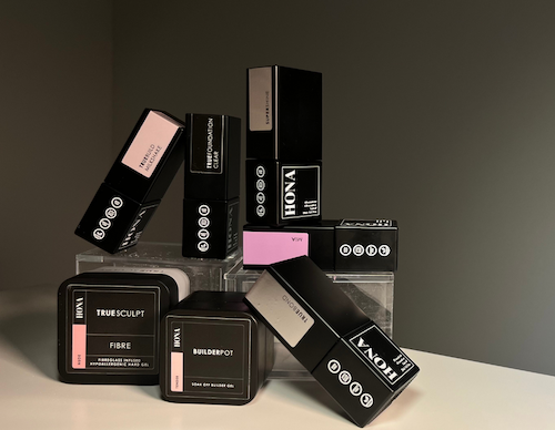 HONA professional hypoallergenic gel nail system, featuring kits and tools for salon use, available at Ellisons