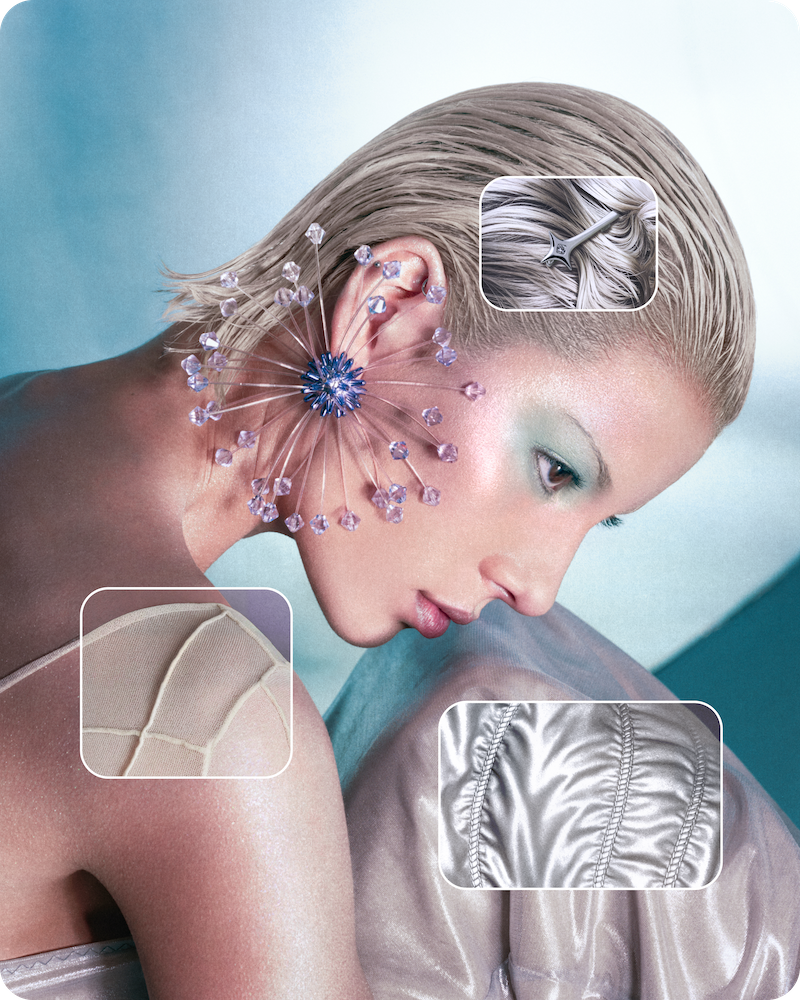 Icy blue, opalescent beauty look combining cool-toned makeup and celestial shimmer inspired by Pinterest’s 2026 Cool Blue and Extra Celestial trends