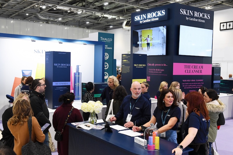 Skin Rocks Pro stand at the launch event during Professional Beauty London 2025, showcasing pro-only skincare treatments