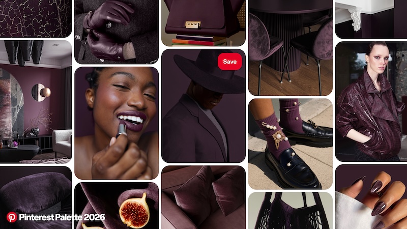 Plum Noir shade from Pinterest Palette 2026, a deep, rich purple-burgundy colour trend for beauty, nails and salon design