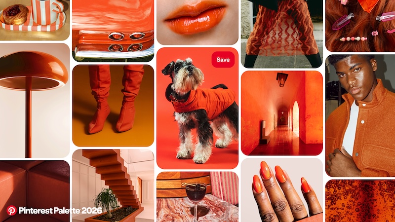 Persimmon shade from Pinterest Palette 2026, a warm orange-red colour trend for beauty, nails and salon design