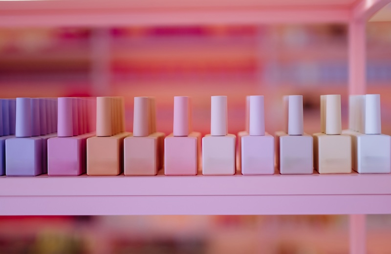 Editorial image of unbranded gel polish bottles used in professional nail services