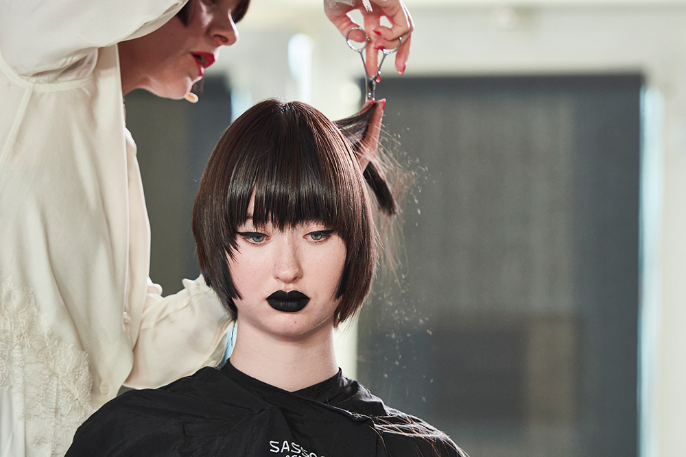 Live haircut on model at Sassoon Masterclass at Salon International