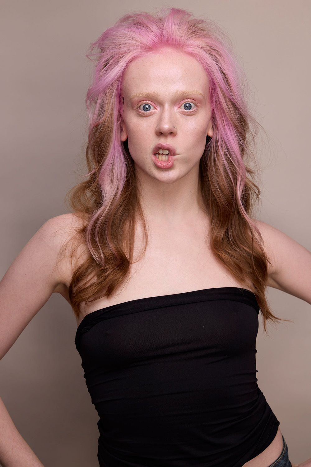 Pink colour block hair by Heffy Wheeler