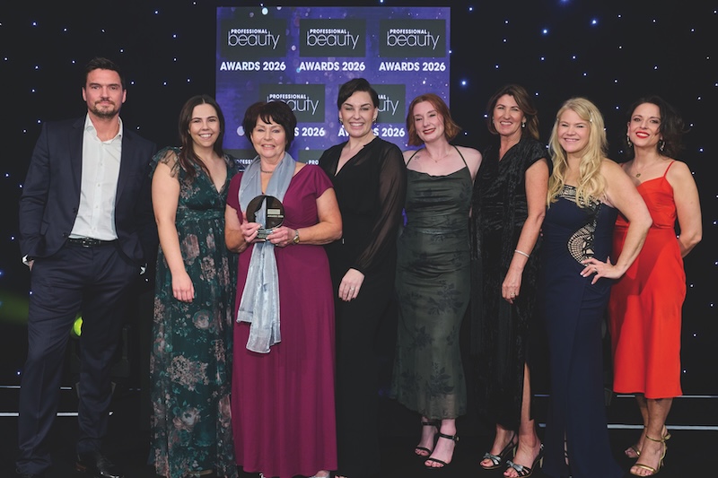The Elite Skin Studio team on stage after winning the Skin Clinic of the Year award at the Professional Beauty Awards 2026