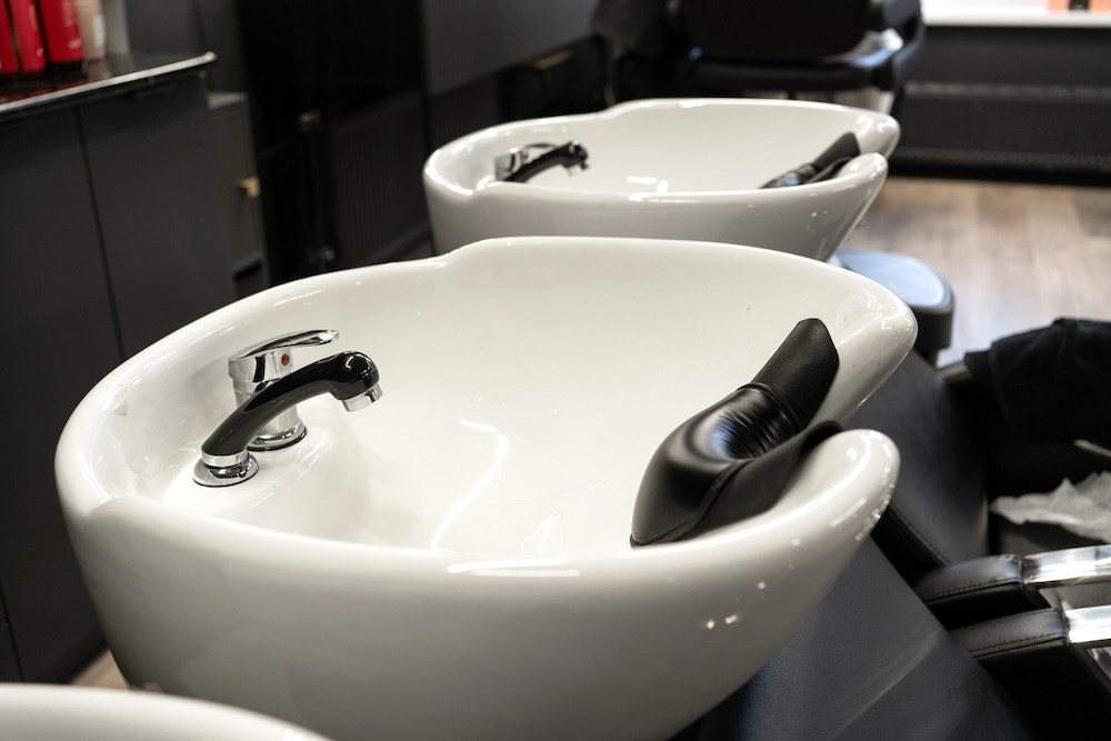 Clean backwash/hair basin inside a salon