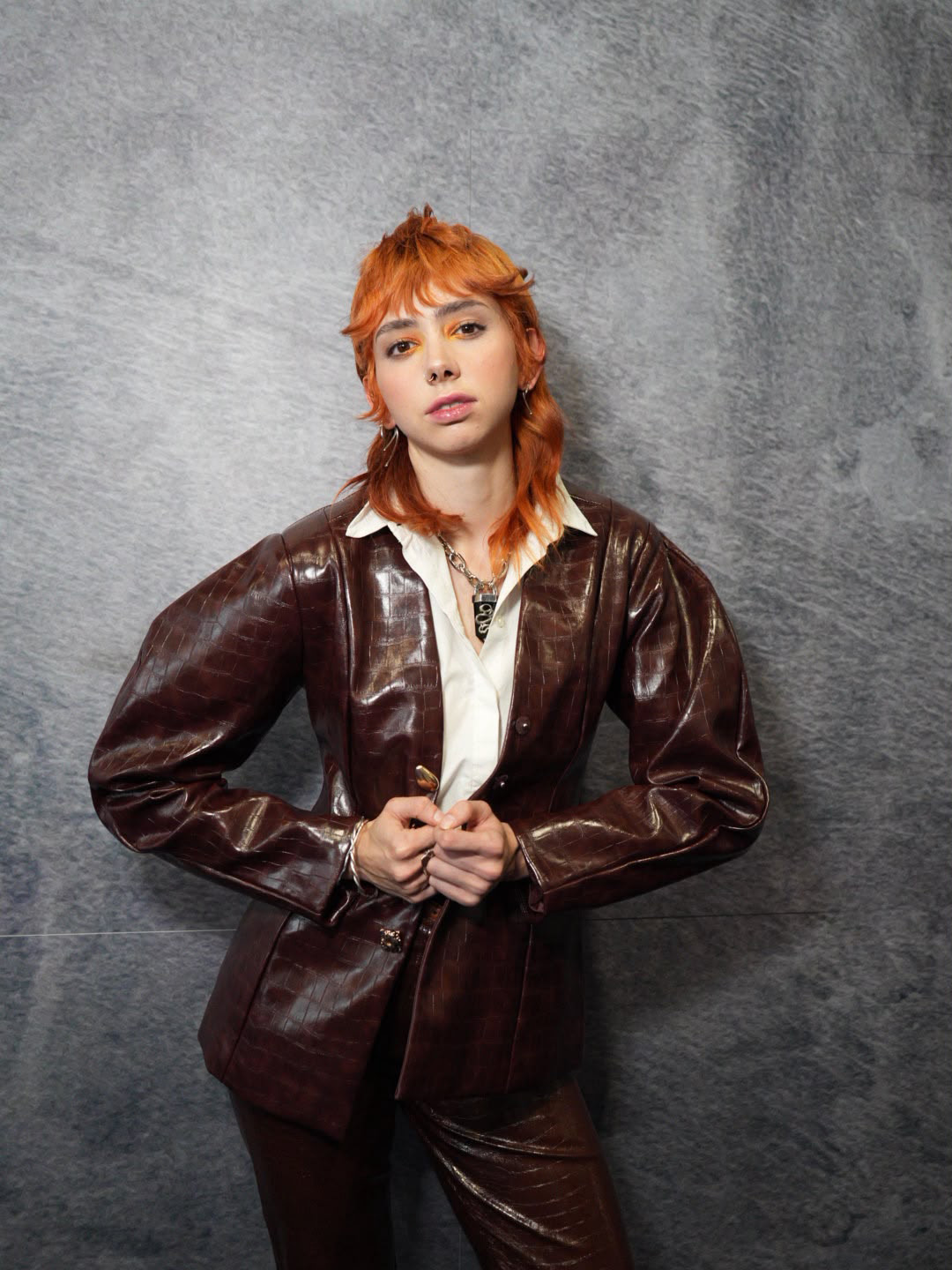 Model with a vibrant copper mullet and textured fringe, with hair by Elle Foreman at Salon International 2026.